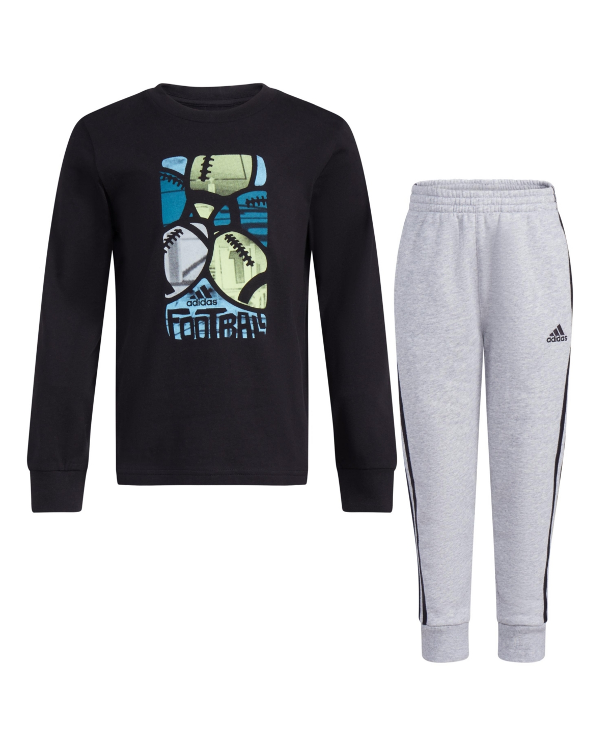 Shop Adidas Originals Little Boys Cotton T-shirt And Heather Fleece Jogger Pants, 2 Piece Set In Black