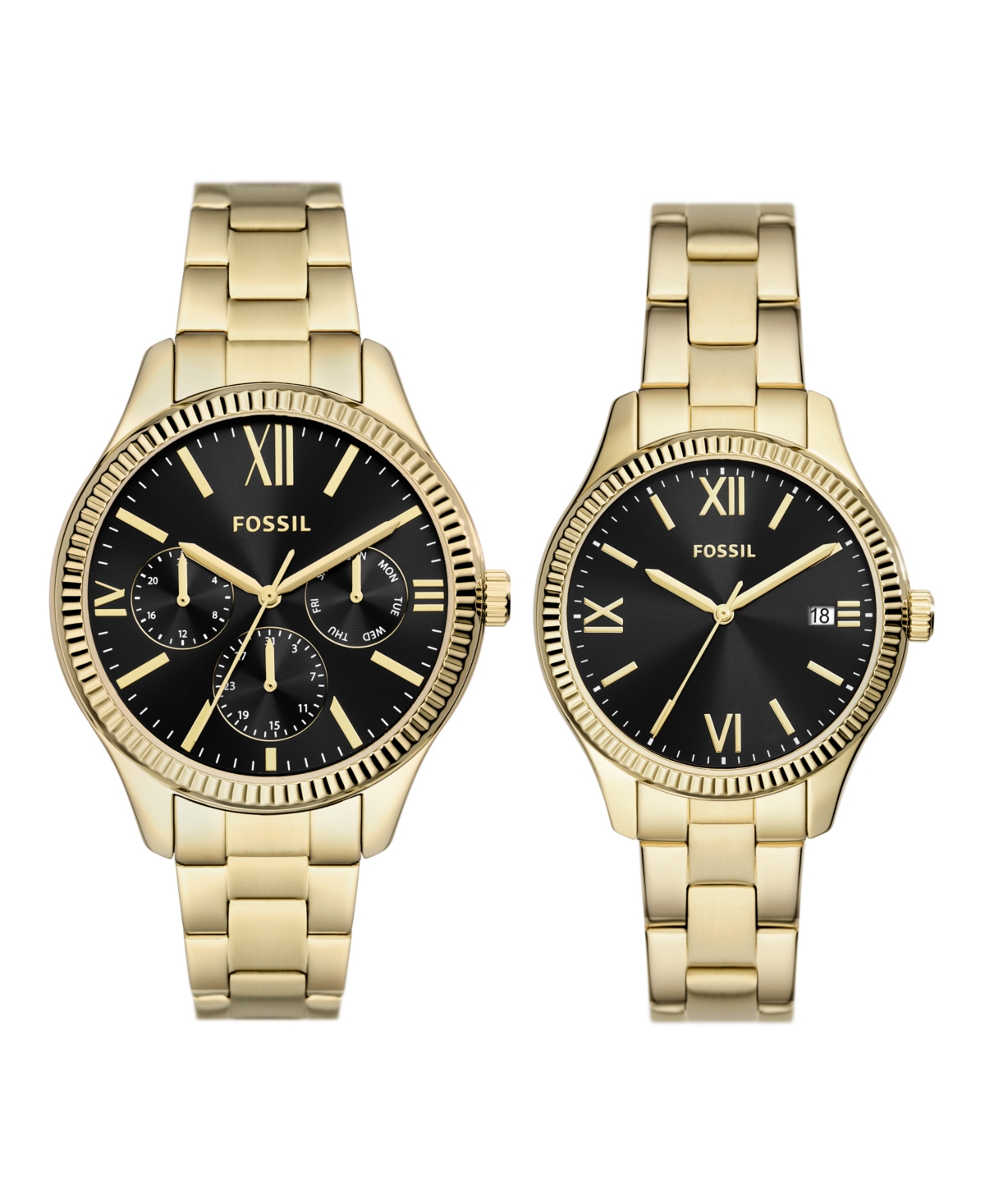 Shop Fossil His And Hers Multifunction Gold-tone Stainless Steel Watch Box Set, 42mm 38mm