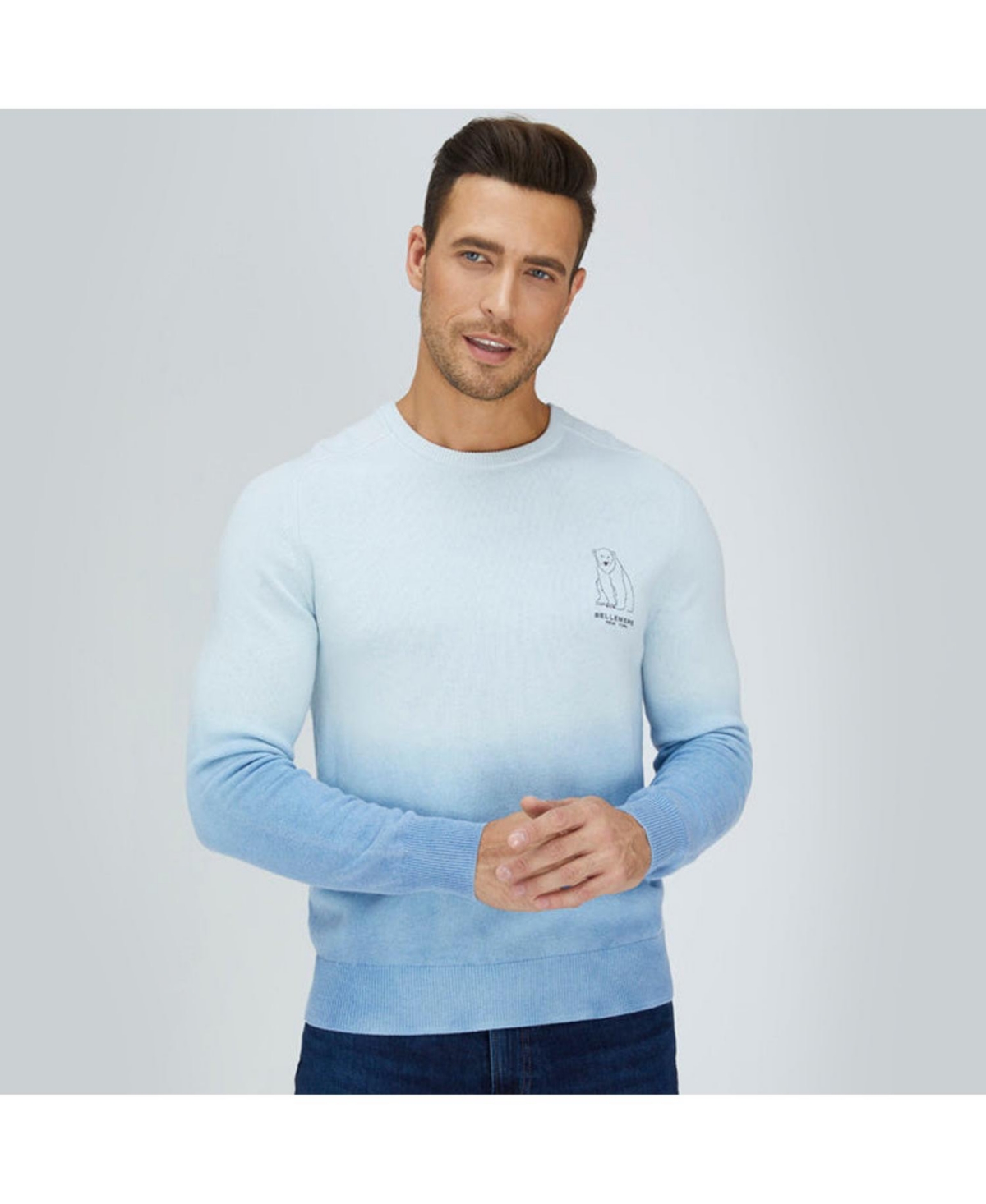 Bellemere Men's Polar Gradient Merino Wool Sweater - Sky blue