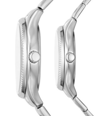 His and Her Multifunction Silver-Tone Stainless Steel Watch Set, 42mm 36mm