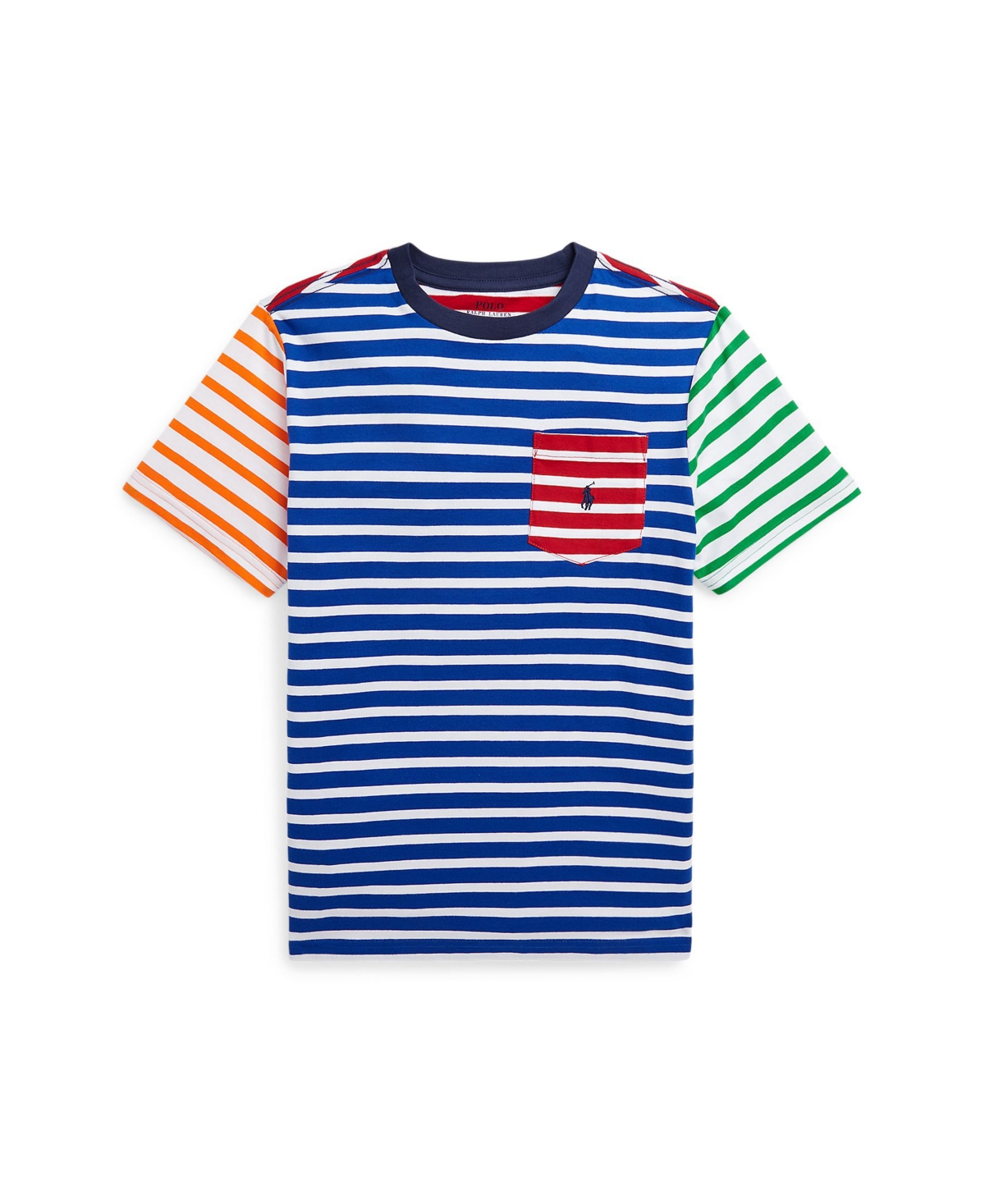 Polo Ralph Lauren Kids' Big Boys Striped Cotton Jersey Pocket T-shirt In Sapphire Star Multi
