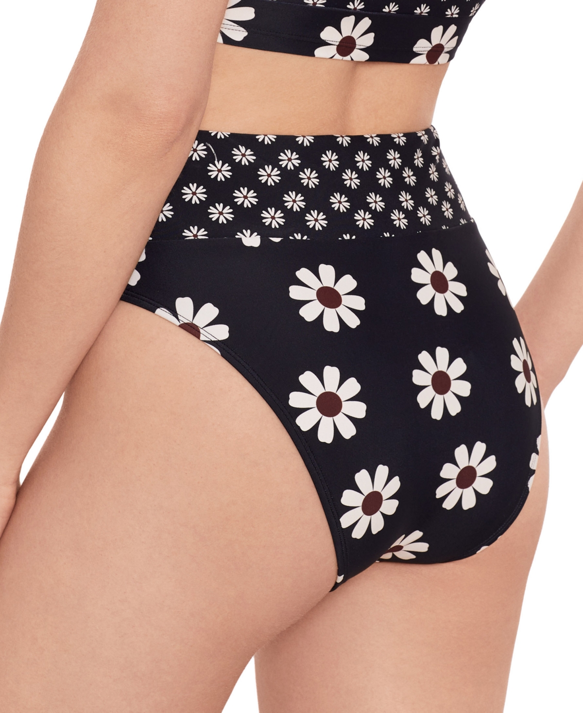 Shop Salt + Cove Juniors' Daisy-print High Waist Bikini Bottoms, Created For Macy's In Black Multi