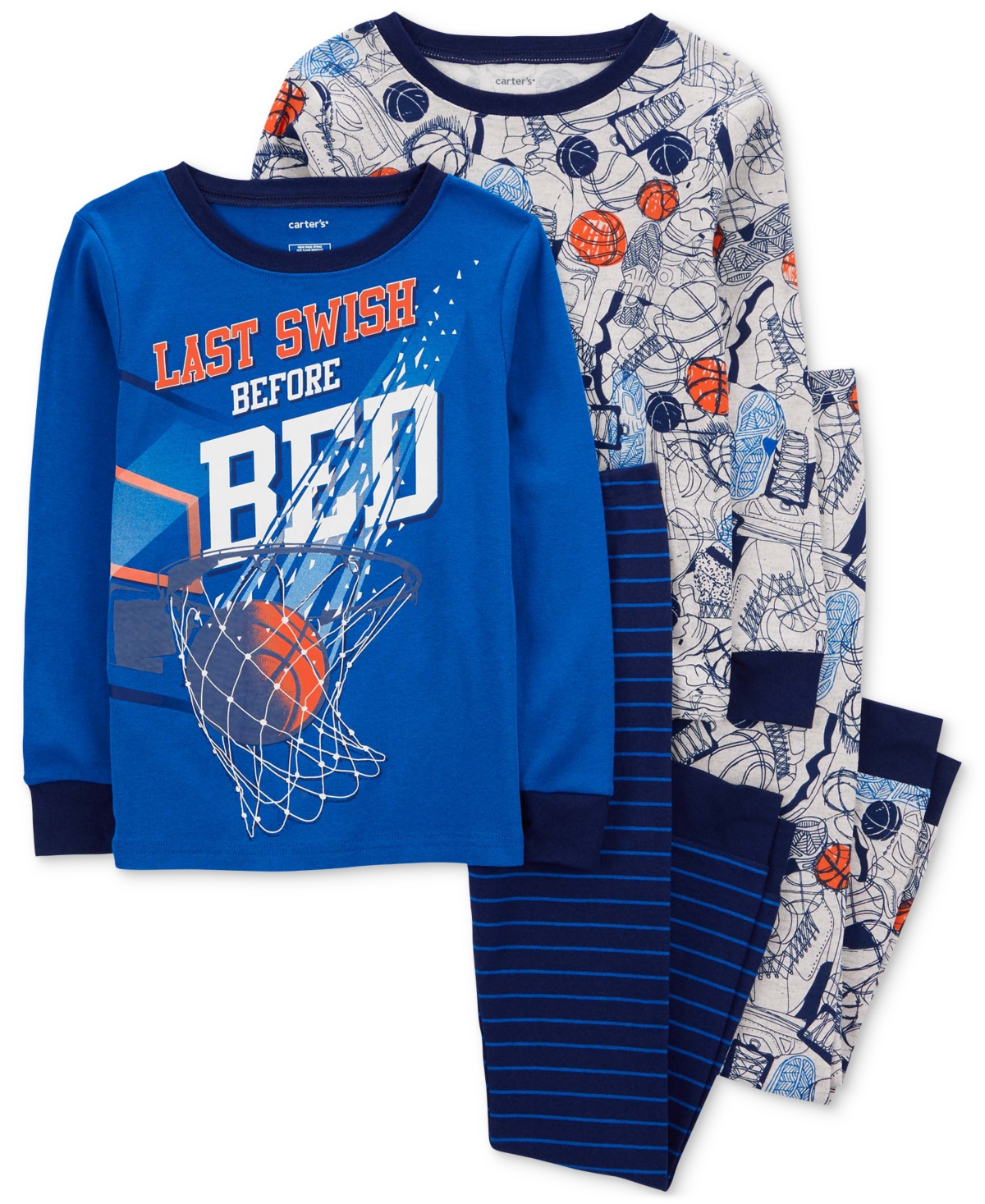 Carter's Kids' Big Boys Basketball Swish Pajamas, 4 Piece Set In Blue
