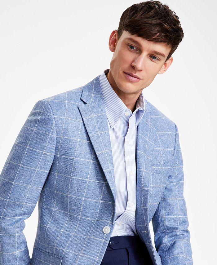 Marc Darcy Wedding Suits Men's Modern Fit Windowpane Plaid Suit with Paisley Double Breasted Vest in Navy Blue main image 1