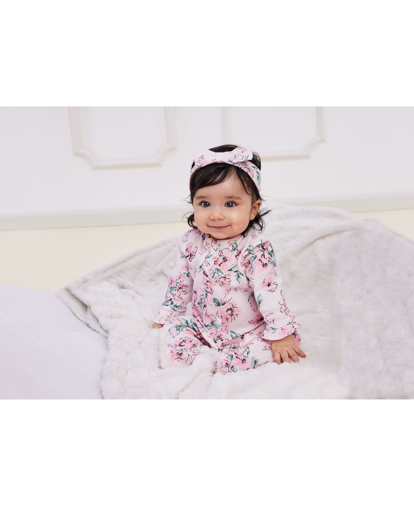 Детский комплект Little Me Dream Floral для девочки: комбинезон и повязка, 2 предмета — фото 3