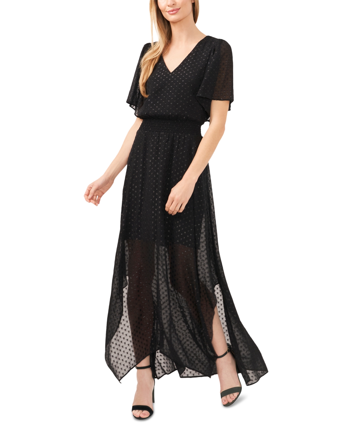 Shop Cece Women's Smocked Waist Flutter Sleeve Maxi Dress In Rich Black