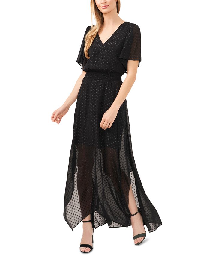 CeCe Women's Smocked Waist Flutter Sleeve Maxi Dress - Macy's