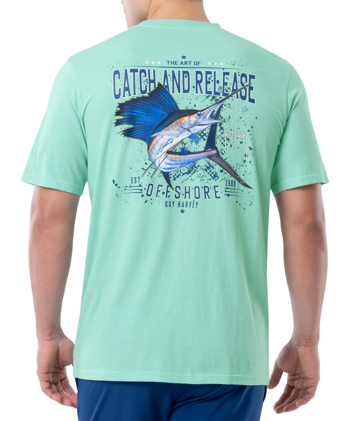 Guy Harvey Men's Catch And Release Offshore Logo Graphic Pocket T-shirt In Beach Glass