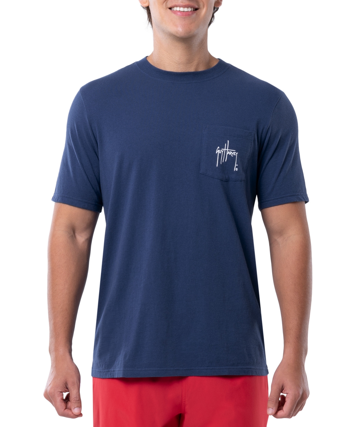 Shop Guy Harvey Men's Flag Silos Classic-fit Logo Graphic Pocket T-shirt In Estate Blue