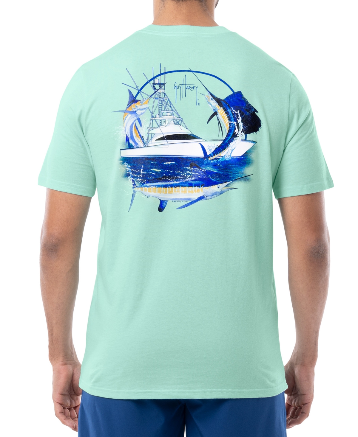 Guy Harvey Men's Big Game Fishing Boat Logo Graphic T-shirt In Beach Glass
