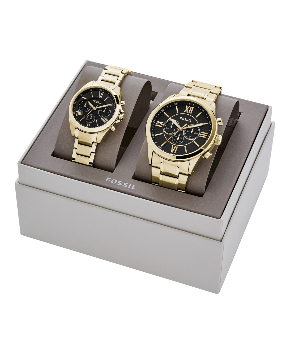 Shop Fossil His And Her Chronograph Gold-tone Stainless Steel Watch Gift Set, 36mm 48mm