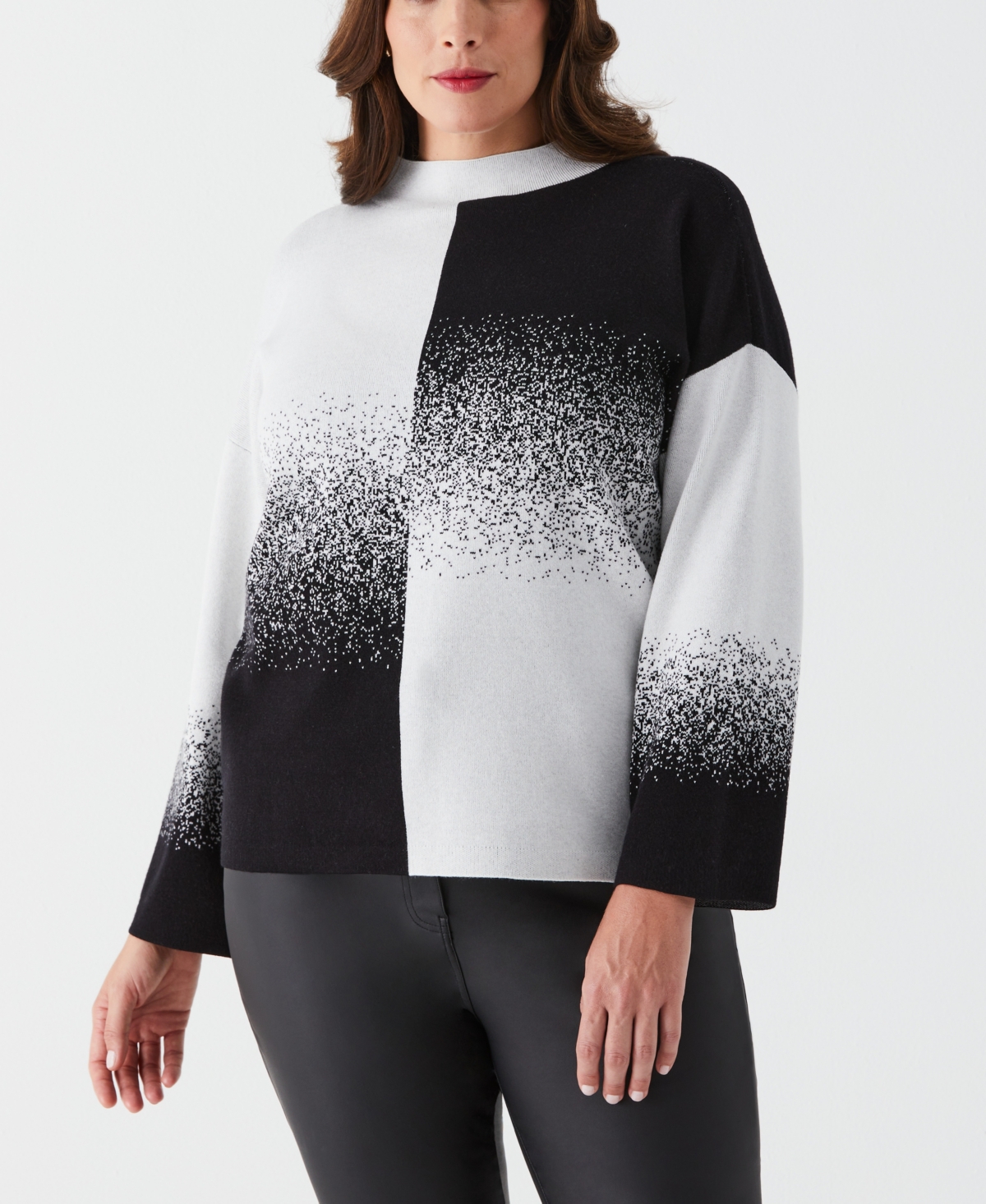 Plus Size Ombre Mock Neck Long Sleeve Sweater - Black