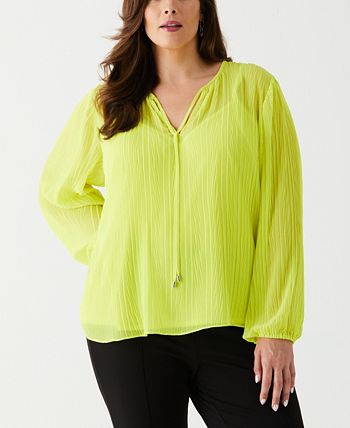 Plus Size Pleated Balloon Sleeve Blouse