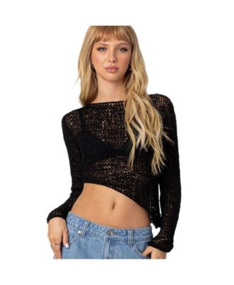 Women's Sheer loose knit asymmetric top - Macy's