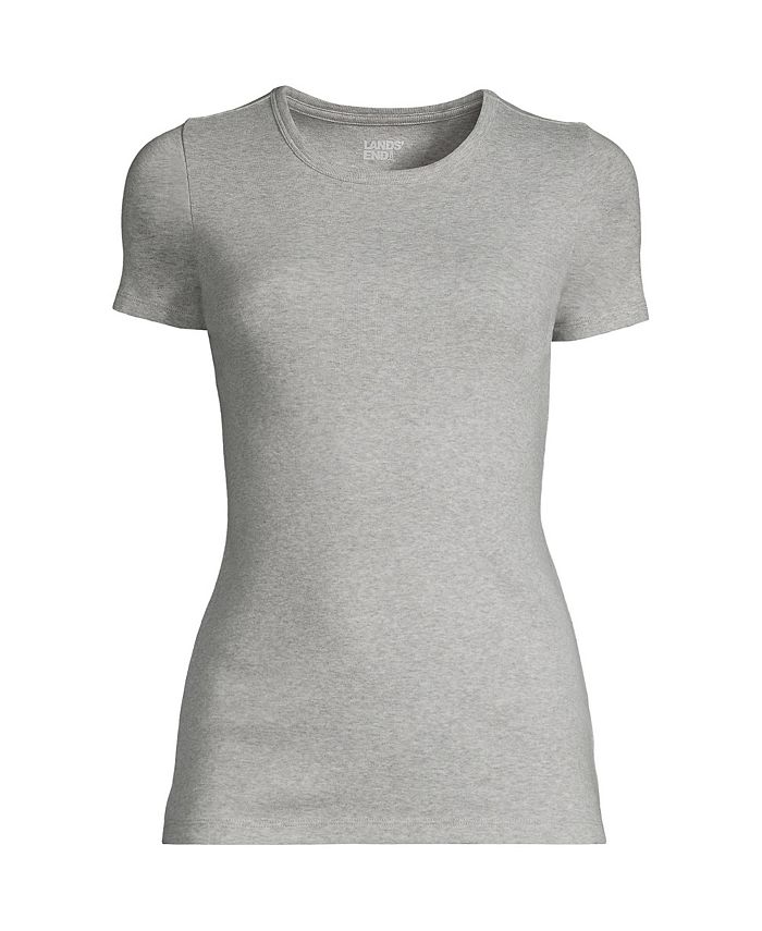 Lands' End Petite Cotton Rib Short Sleeve Crewneck T-shirt - Macy's