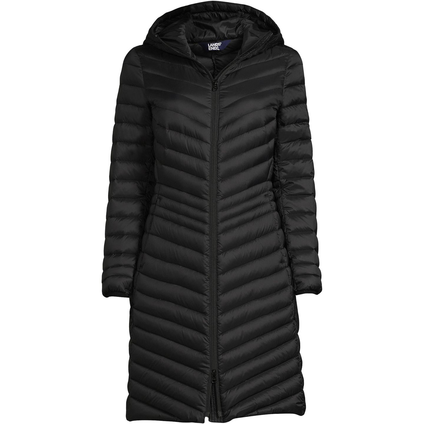 Женское пальто Lands' End Tall Wanderweight Packable Down Coat, цвет: Чёрный — фото 3