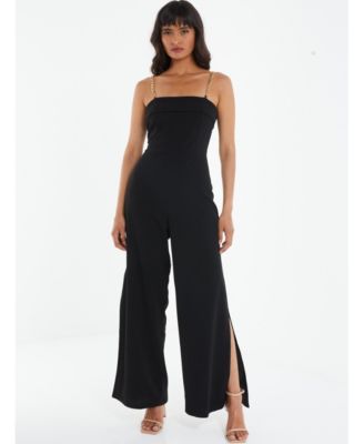 QUIZ - Juniors' Chain Strap Wide Leg Split Hem Jumpsuit