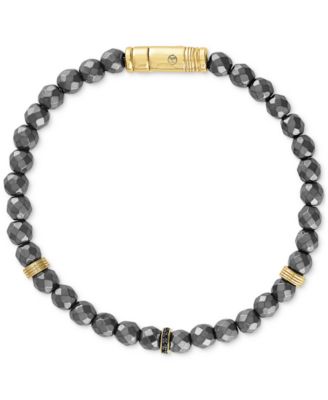 Esquire Men's Jewelry - Hematite Bead & Black Diamond Bracelet (1/20 ct. t.w.) in 14k Gold-Plated Sterling Silver
