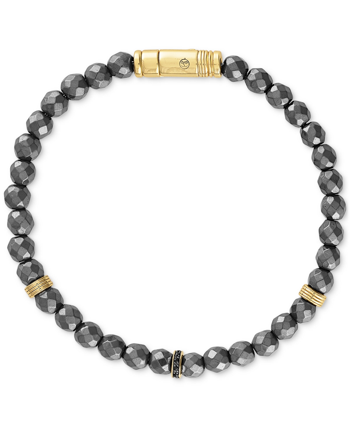 Hematite Bead & Black Diamond Bracelet (1/20 ct. t.w.) in 14k Gold-Plated Sterling Silver, Created for Macy's - Gold Over Silver