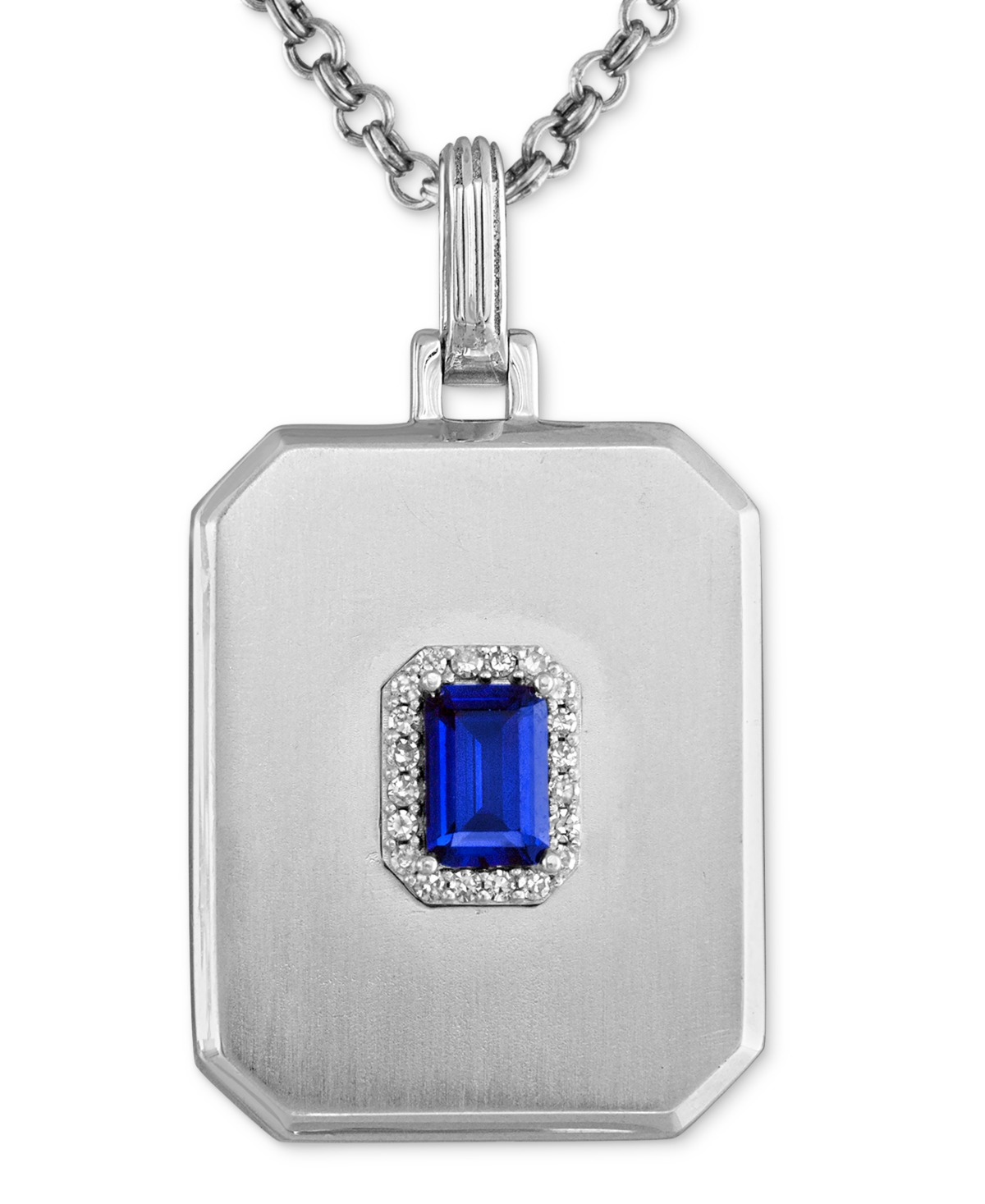 Lab-Created Sapphire (5/8 ct. t.w.) & Diamond (1/10 ct. t.w.) Halo Dog Tag 22" Pendant Necklace in Sterling Silver, Created for