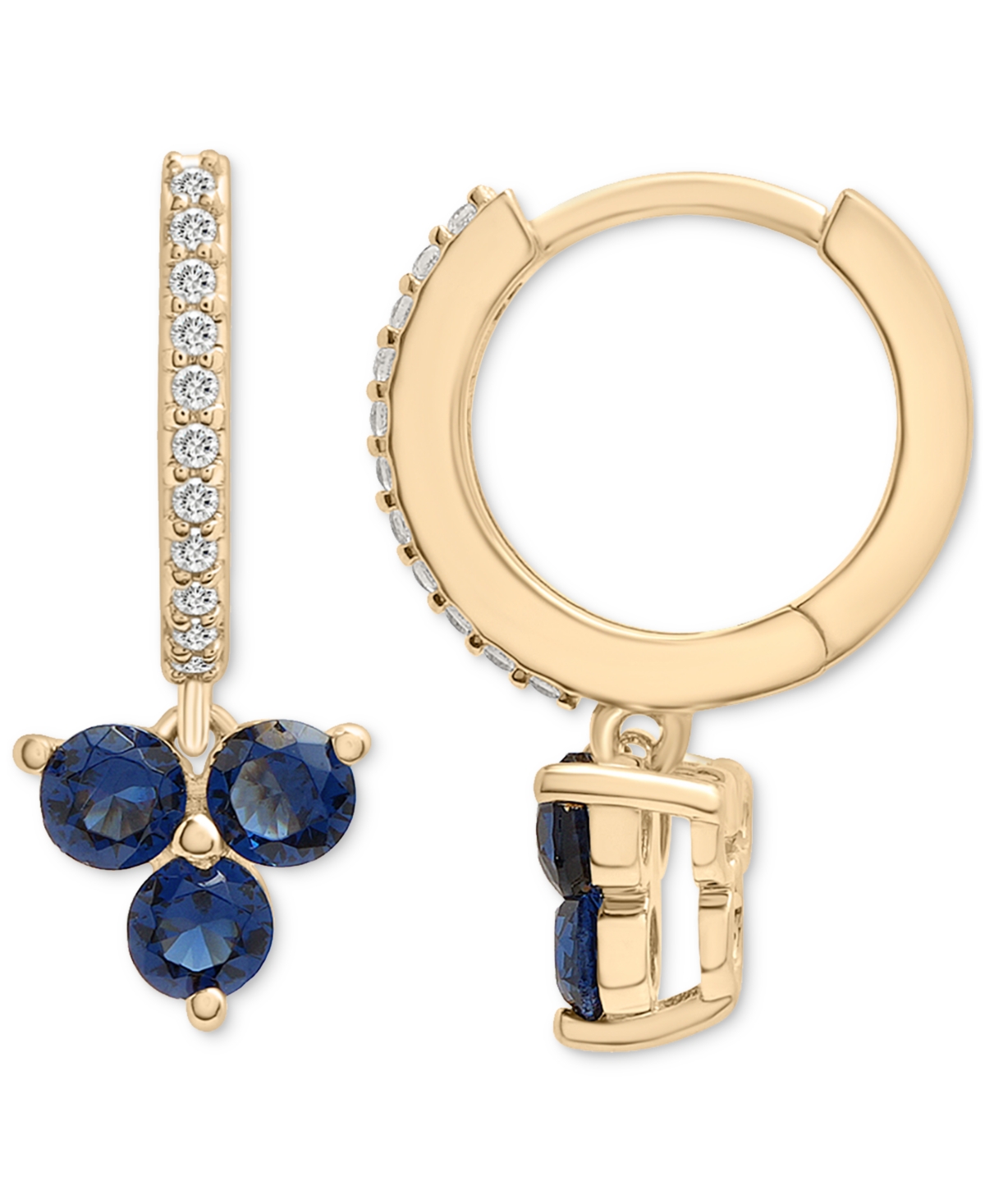 Macy's Lab-grown Blue Sapphire (7/8 Ct. T.w.) & Diamond (1/20 Ct. T.w.) Dangle Huggie Hoop Earrings In 14k