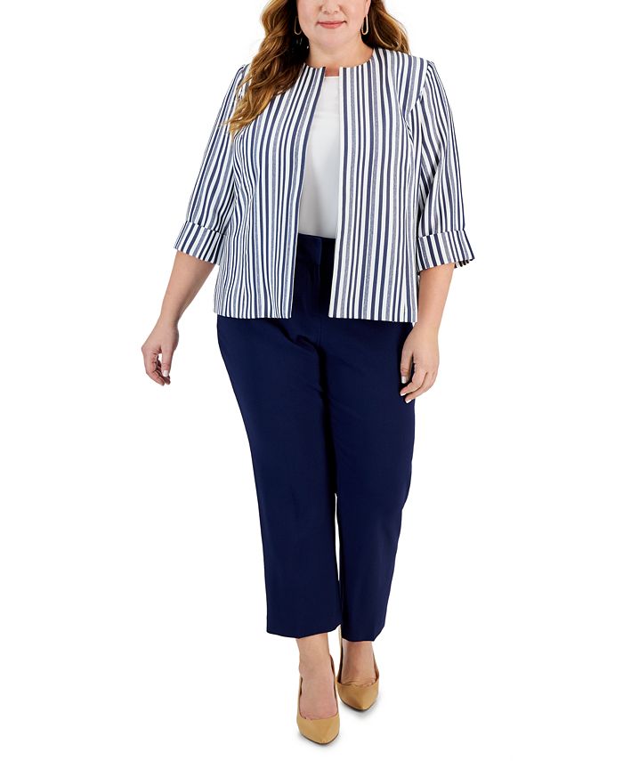 Kasper Plus Size Striped OpenFront Blazer & Stretch Crepe Ankle Pants Macy's