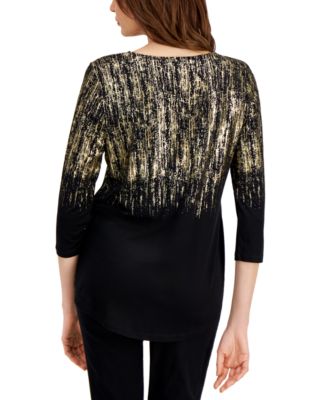 Women's Animal-Print 3/4-Sleeve Top, Created for Macy's