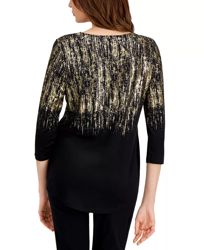 Women's Printed Scoop-Neck 3/4-Sleeve Top - thumbnail 5