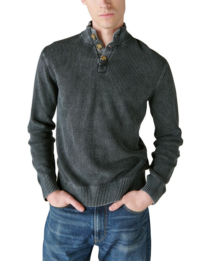 Lucky Brand Men's Contrast Placket Mock Neck Sweater - Macy's
