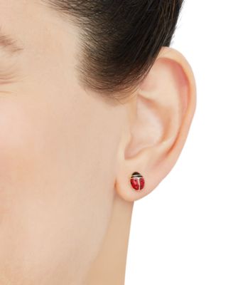 Red Enamel Ladybug Stud Earrings in 10k Gold