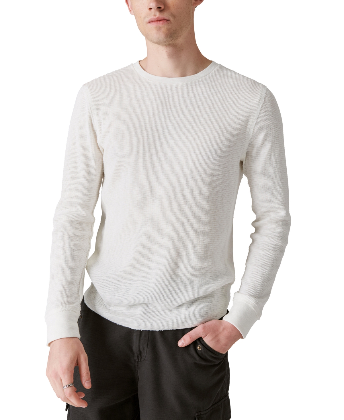 Shop Lucky Brand Men's Garment Dyed Thermal Long Sleeve Crewneck T-shirt In Bright White