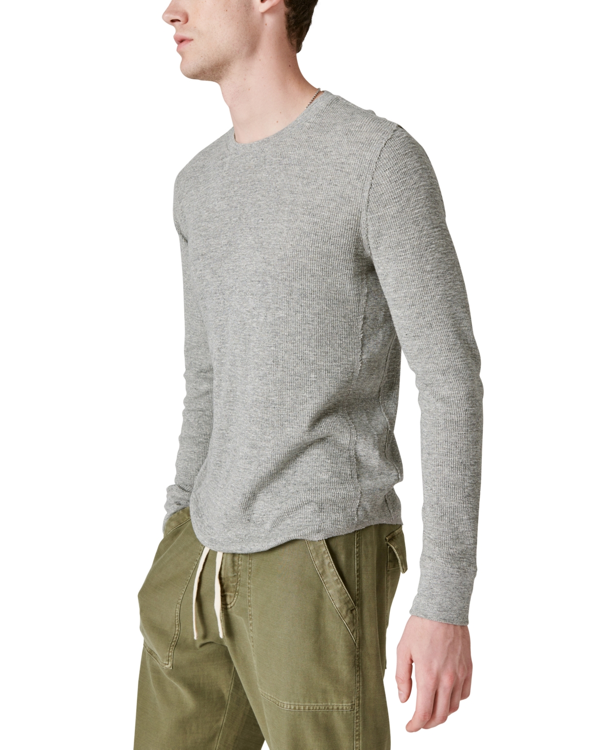Shop Lucky Brand Men's Garment Dyed Thermal Long Sleeve Crewneck T-shirt In Heather Gray