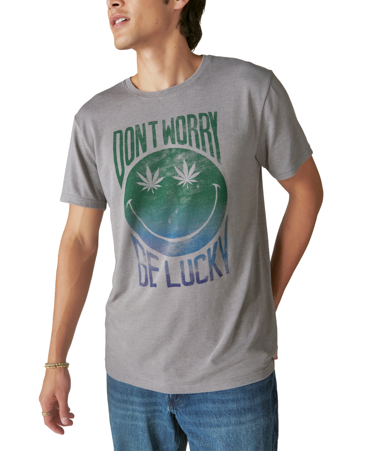 Shop Lucky Brand Men's Don't Worry Smiley Graphic Short Sleeve Crewneck T-shirt In Frost Gray