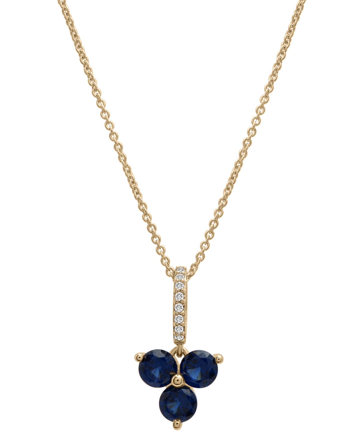 Macy's Lab-grown Blue Sapphire (1-1/10 Ct. T.w.) & Diamond (1/20 Ct. T.w.) Trillium 18" Pendant Necklace In