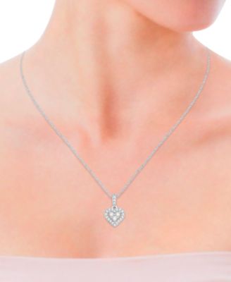 Diamond Heart Halo Pendant Necklace in 14k White Gold (1/6 ct. t.w.)