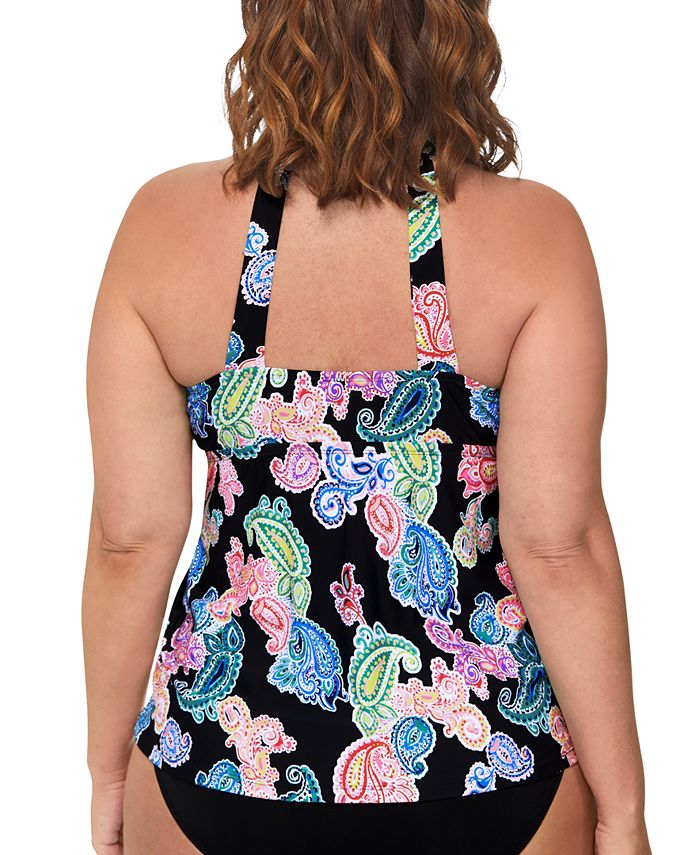 Island Escape Plus Size Leilani Paisley-Print H-Back Tankini Top ...