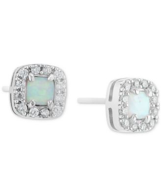 Giani Bernini - Simulated Opal (1/5 ct. t.w.) & Cubic Zirconia Square Halo Stud Earrings in Sterling Silver