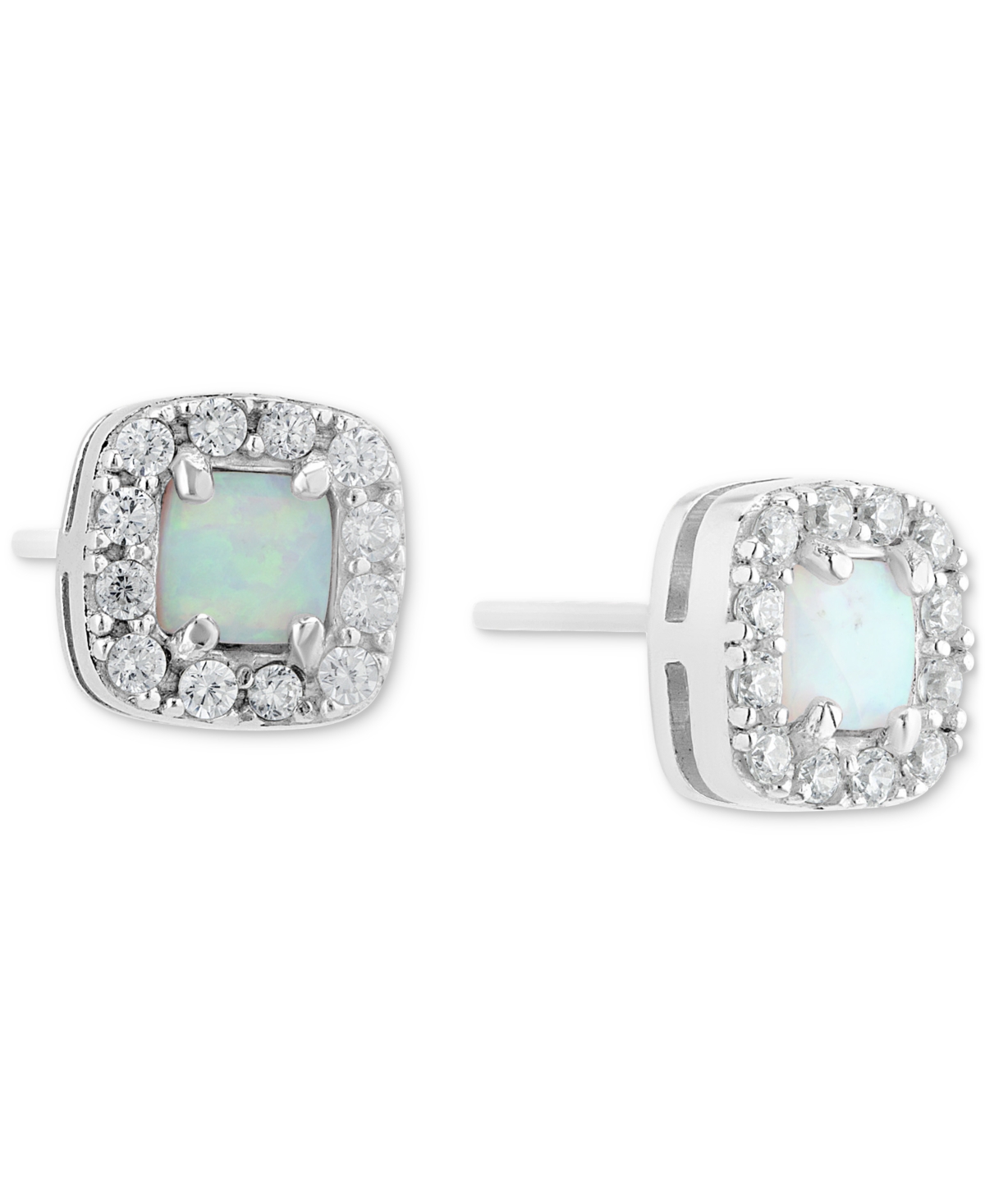 Giani Bernini Simulated Opal (1/5 Ct. T.w.) & Cubic Zirconia Square Halo Stud Earrings In Sterling Silver, Created