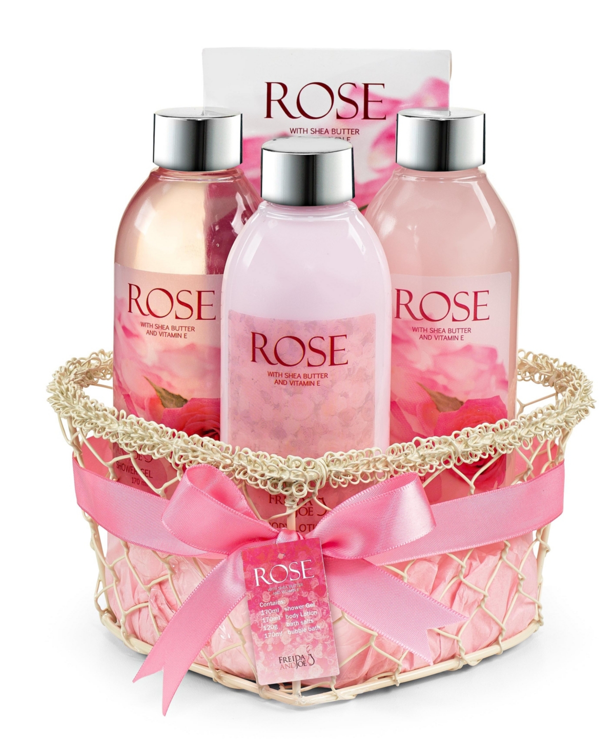 Rose Fragrance Bath & Body Spa Love Basket Set Luxury Body Care Mothers Day Gifts for Mom - Pink