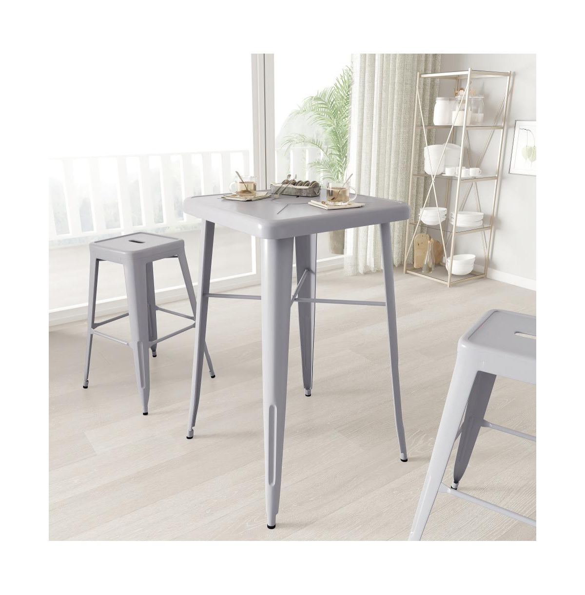 Merrick Lane Retta Patio Dining Table With Metal Frame And Square Top