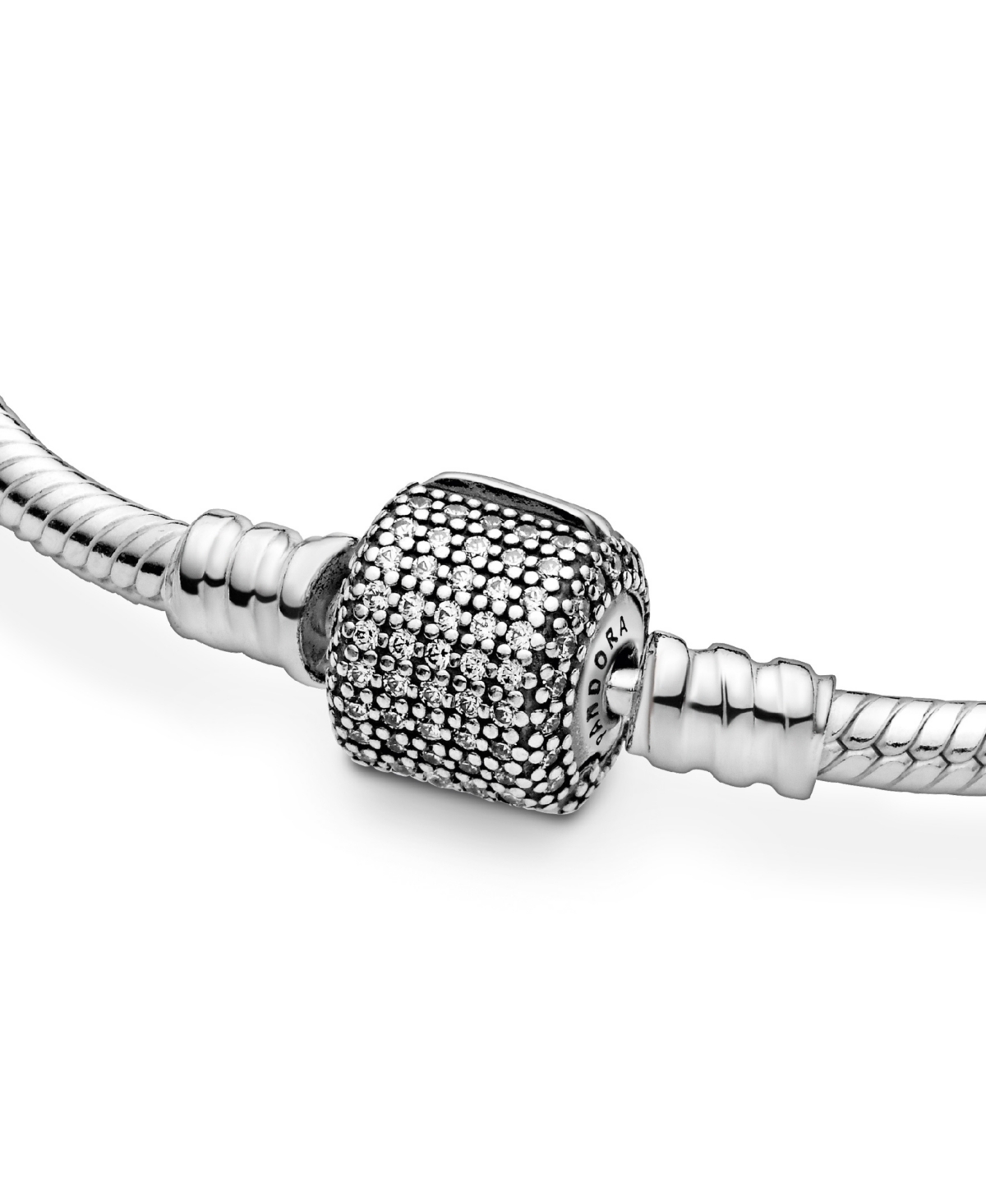PANDORA MOMENTS CUBIC ZIRCONIA SPARKLING PAVE CLASP SNAKE CHAIN BRACELET 