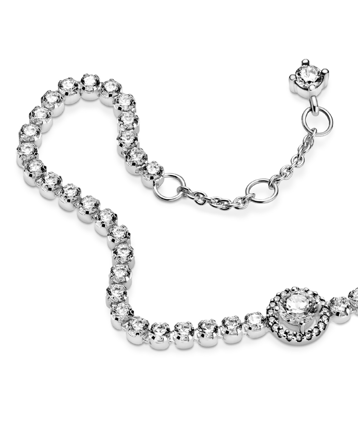 Pandora Cubic Zirconia Sparkling Halo Tennis Bracelet In Silver