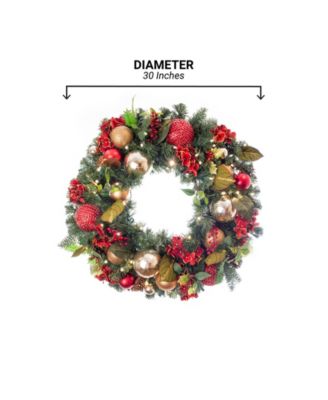 Village Lighting 30" Lighted Christmas Wreath, Scarlet Hydrangea
