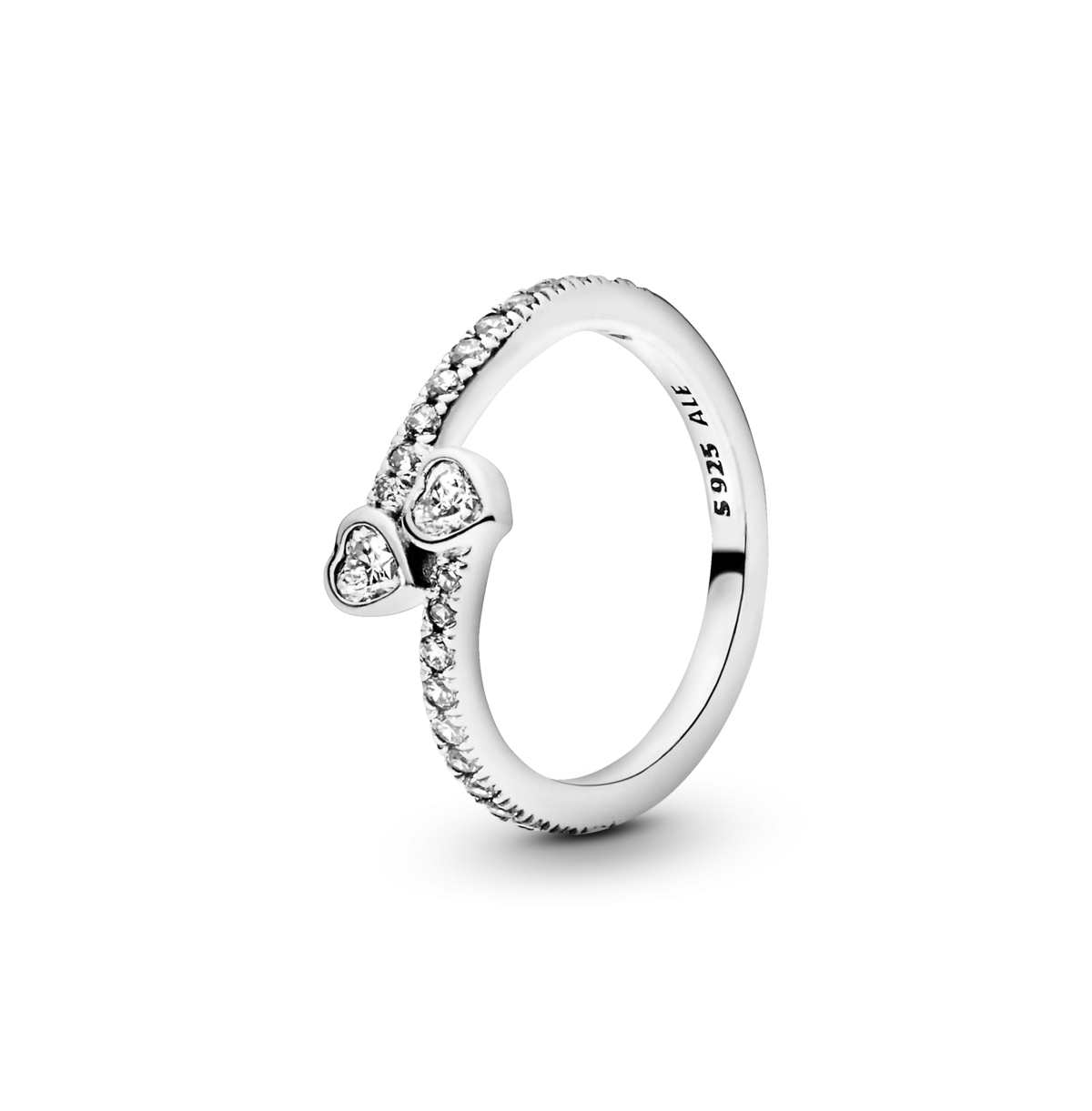 Pandora Cubic Zirconia Moments Two Sparkling Hearts Ring In Silver