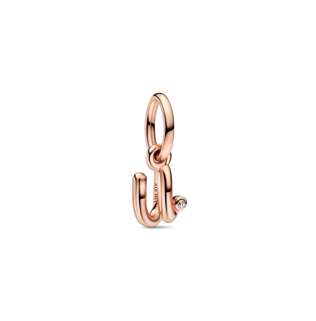 Pandora 14k Rose Gold-plated Script Alphabet Dangle Charm In Rose Gold - U