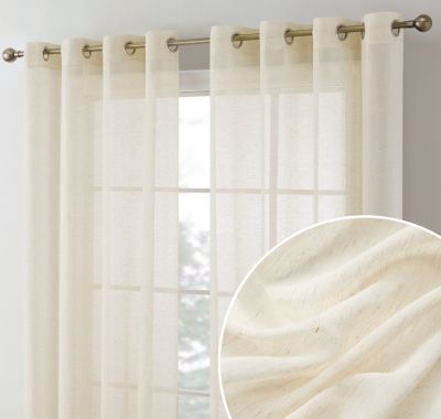 Sierra Burlap Flax Linen Semi Sheer Privacy Light Filtering Transparent Window Grommet Thick Curtains Drapery Panels For Office Living Room 2 P