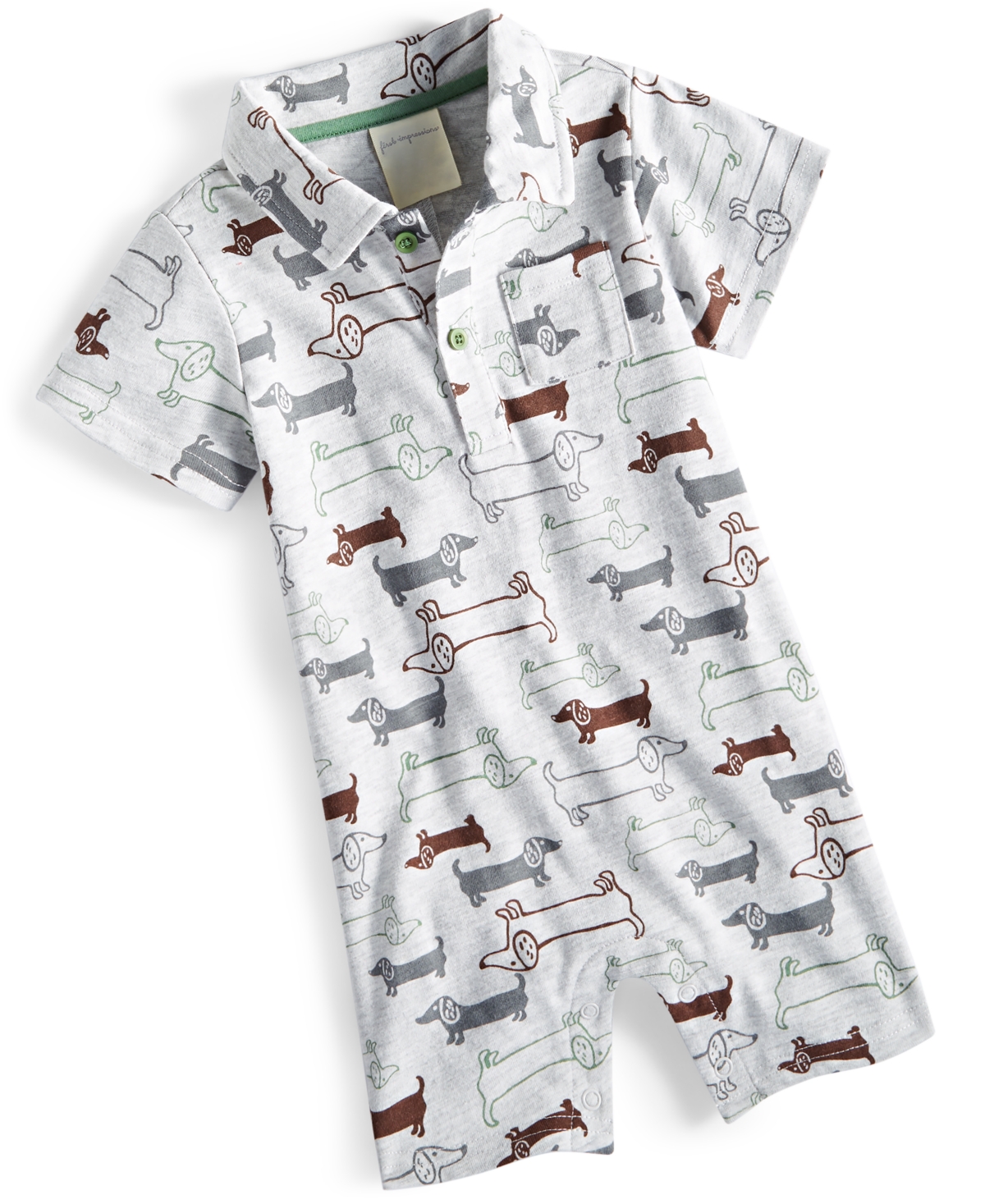 First Impressions Baby Boys Walking Dogs Printed Sunsuit, Created For Macy's In Slate Hthr