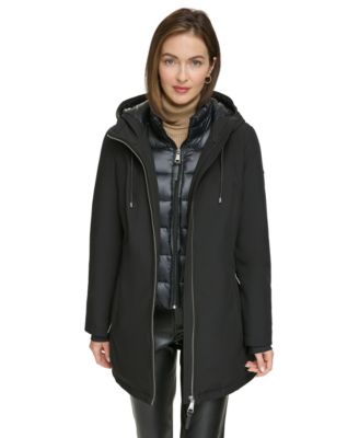 DKNY - Women's Hooded Bibbed Zip-Front Puffer Coat