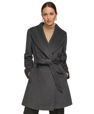 DKNY Women s Shawl Collar Wool Blend Wrap Coat Macy s