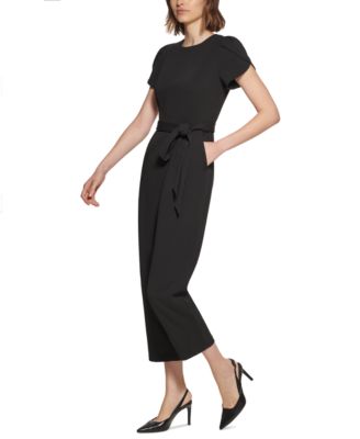Petite Puff-Sleeve Belted Jumpsuit